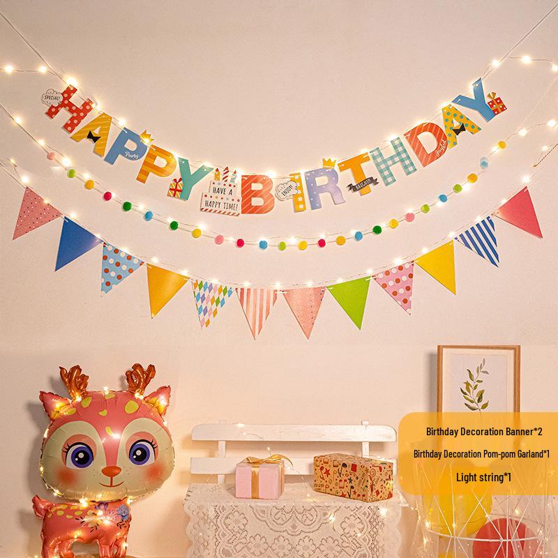 First Birthday Pom-Pom Bunting & Photo Banner for Boys and Girls