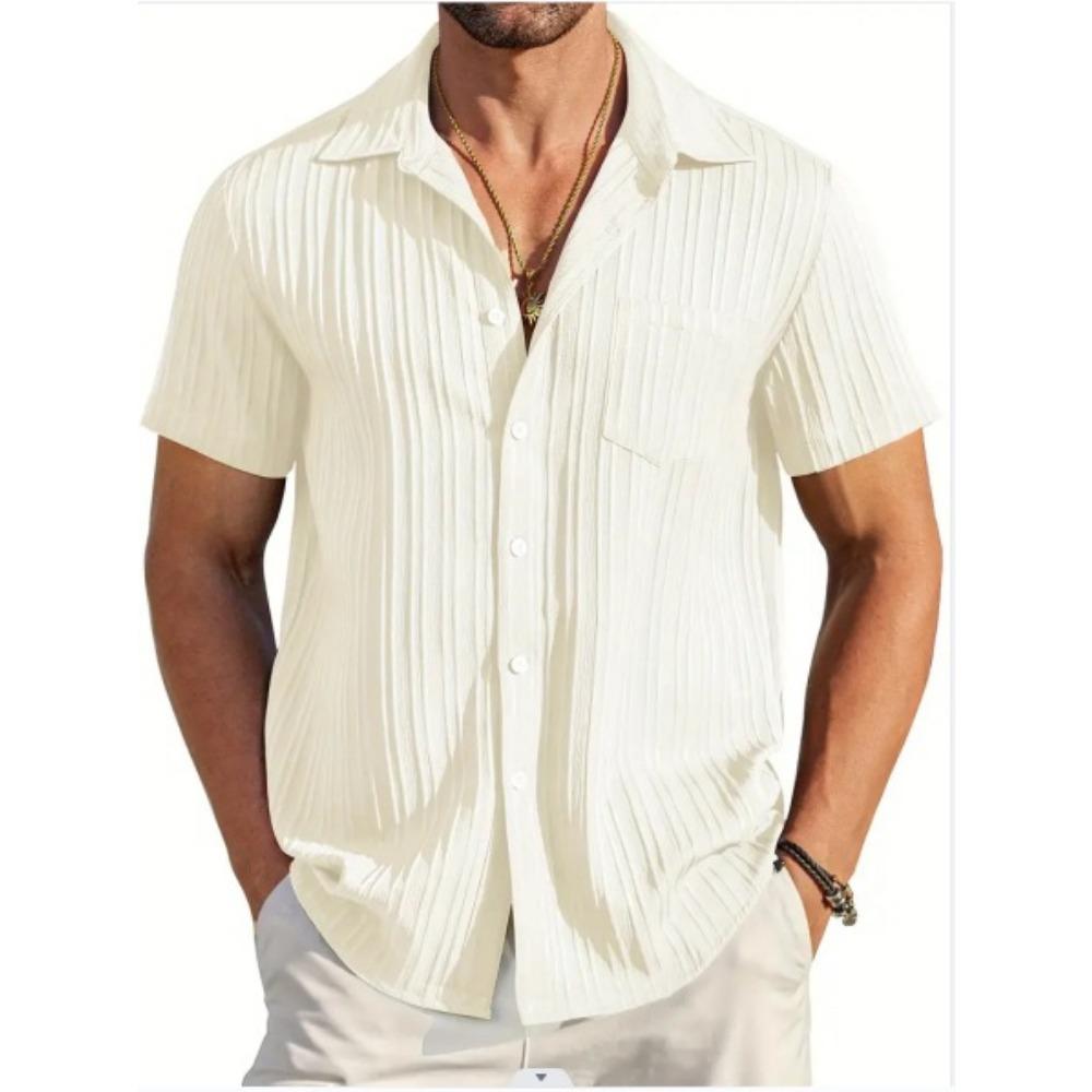 Summer Men's Striped Color Blocked Casual Short Sleeved Shirt