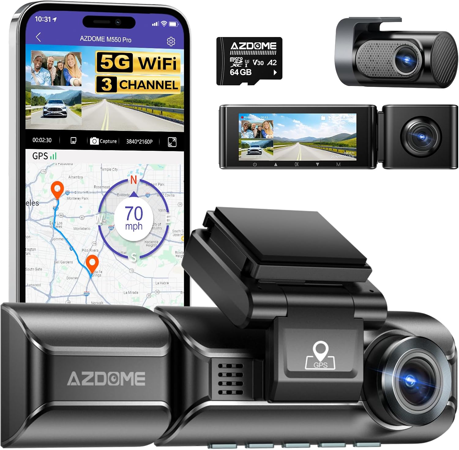 

M550 Pro 3-канальная камера с TF-картой 128 ГБ и 3-проводным USB-комплектом для скрытой проводки Type-C (JYX05) United States