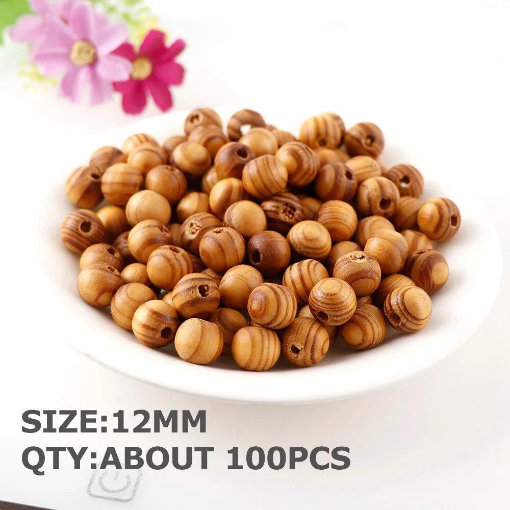Brown Stripe Pine Wood Beads With Hole Round Balls Loose Spacer Beads for Jewelry Making DIY Bracelet Accessorie