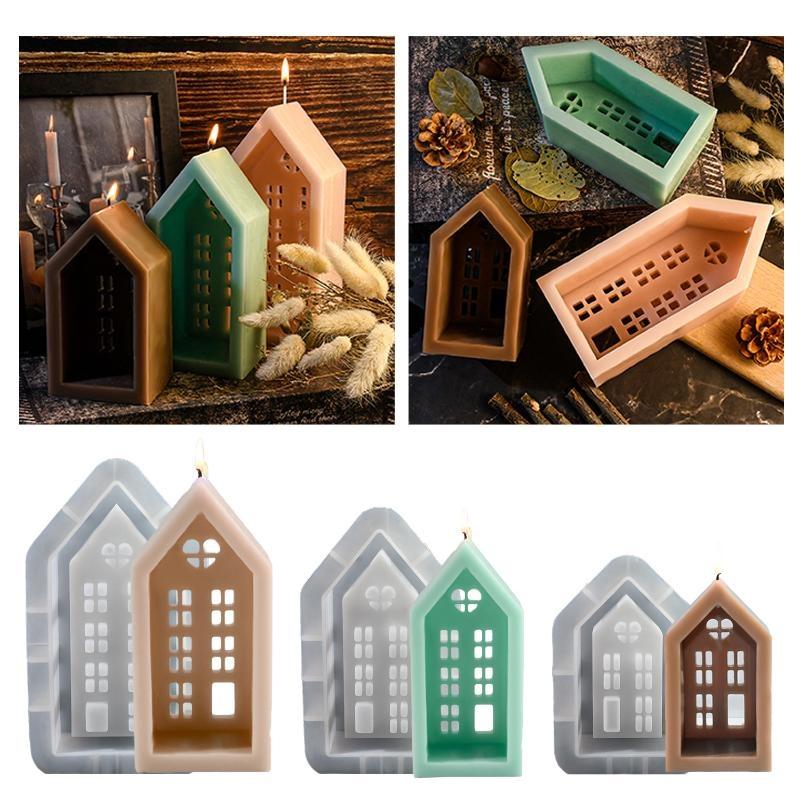 DIY Handgemacht Kreativ Kleber Tropfen Form Haus Aromatherapie Kerze Silikonform Gipsform Zement Ornament Zubehör