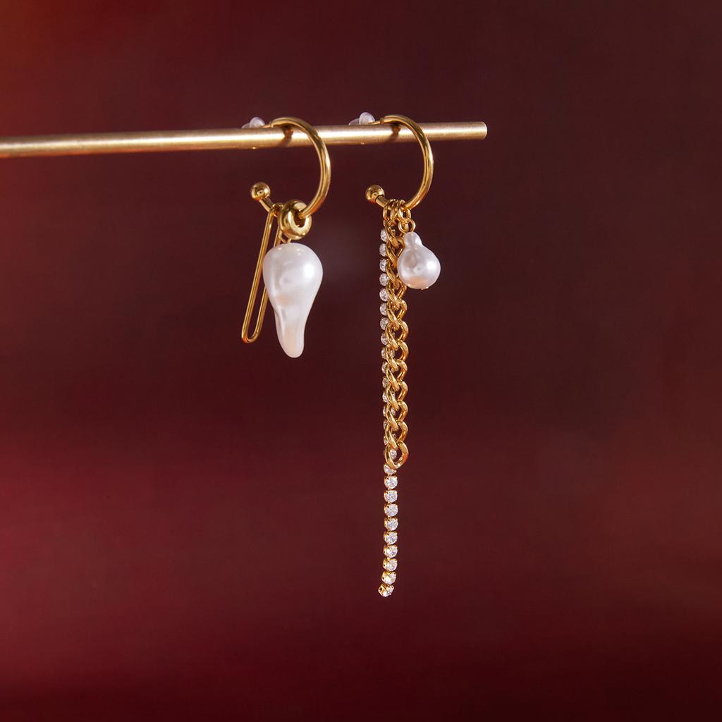  Imitation Pearl Cuban Chain Pendant Tassel Earrings Stainless Steel 18k Pvd Plated Texture Attractive Jewelry Waterproof