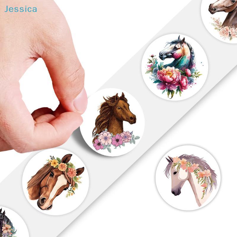 500pcs/Roll Watercolor Floral Horse Stickers- 20mm Round Adhesive Labels for Scrapbooking, Journaling & Crafts