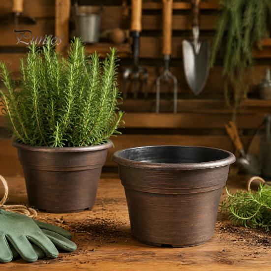 Drainage Pots for Succulents Retro Flower Pot with Saucer, Bronze Finish Plant Holes, Planters Flowers Breathable Thickened Plastic Planter