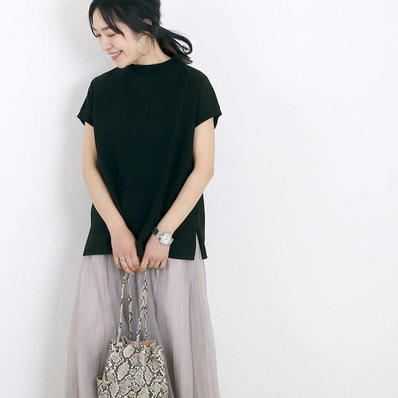 Summer Cotton Short-sleeved Women's T-shirt, French Jumper Women's Side Split Top Women's