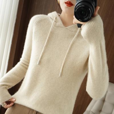 Autumn Winter Korean Ladies Hooded Long Sleeve Knitted Sweater Outerwear Zipper Solid Color Women's Fashion Top