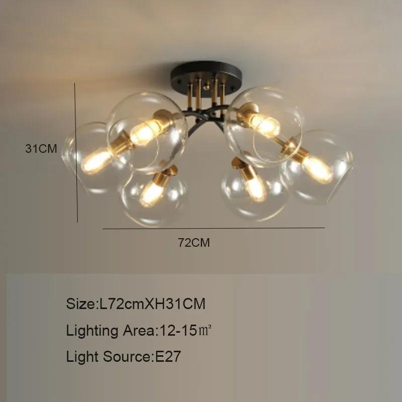 Industrial Retro LED Ceiling Lights Transparent Smoke Grey Glass Lampshade Design Black Gold Bedroom Decor Chandelier Light
