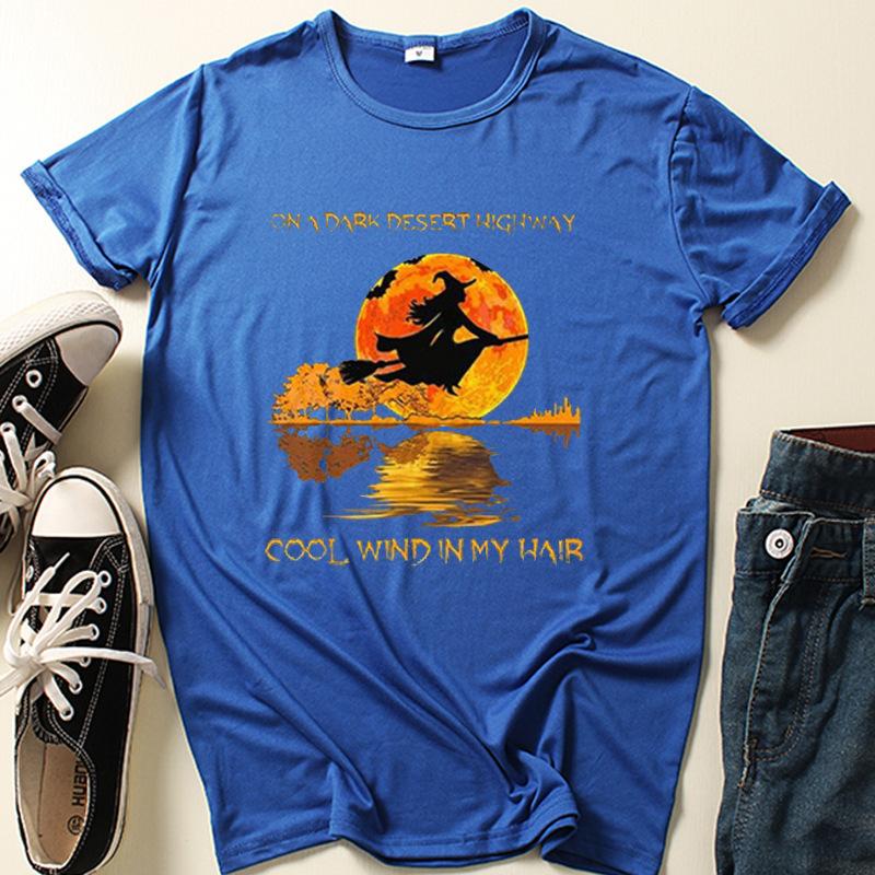 

Чорна футболка Хеллоуїн Відьма Принт Футболка Harajuku Жіноча O декольте з коротким рукавом Літня футболка 100% бавовна Жіноча футболка 4XL синій