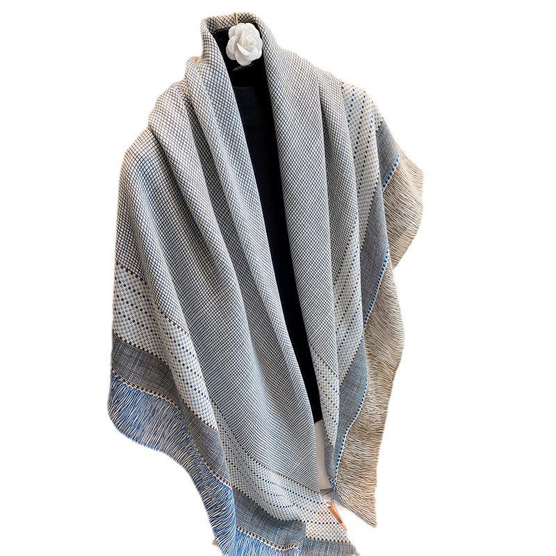 Versatile Cotton Linen Check Print Sun Protection Travel Shawl Scarf - Large 130 Square