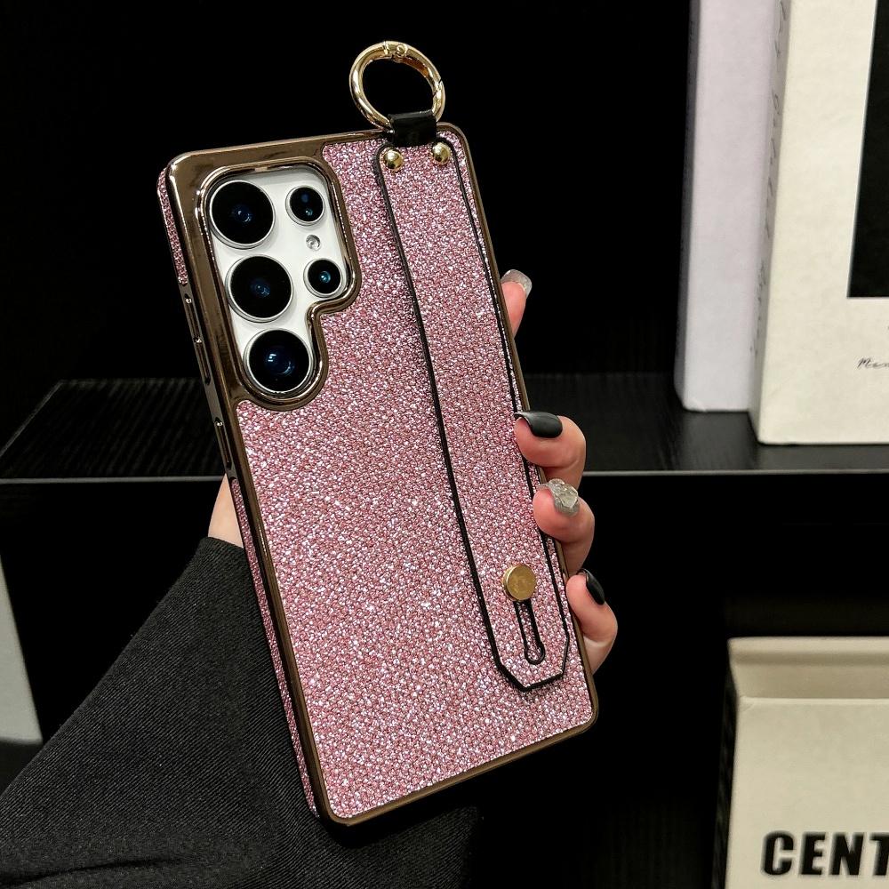 Plating Bling Glitter Wrist Strap Holder Case For Samsung S25 Ultra S24 FE S23 S22 Plus Soft Silicone Bumper Protection Cover