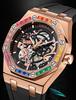 ONOLA Montre Homme Automatique Mécanique Fashion Diamants Arc-en-ciel Bracelet Silicone Étanche
