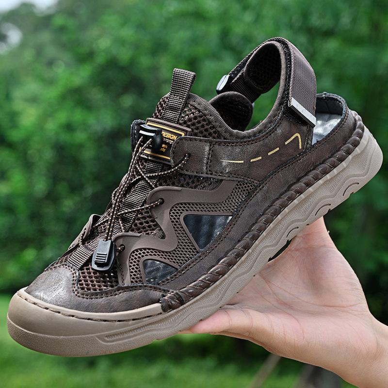 2025 Summer New Men's Bag Head Sandals Breathable Live Broadcast Explosion Casual Large Size Beach Shoes Hollow Cool Slippers