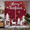 2-piece HD Digital Red Tie Christmas Street View Pine Snow Curtain Home Decoration Style Decoration Living Room Bedroom Through