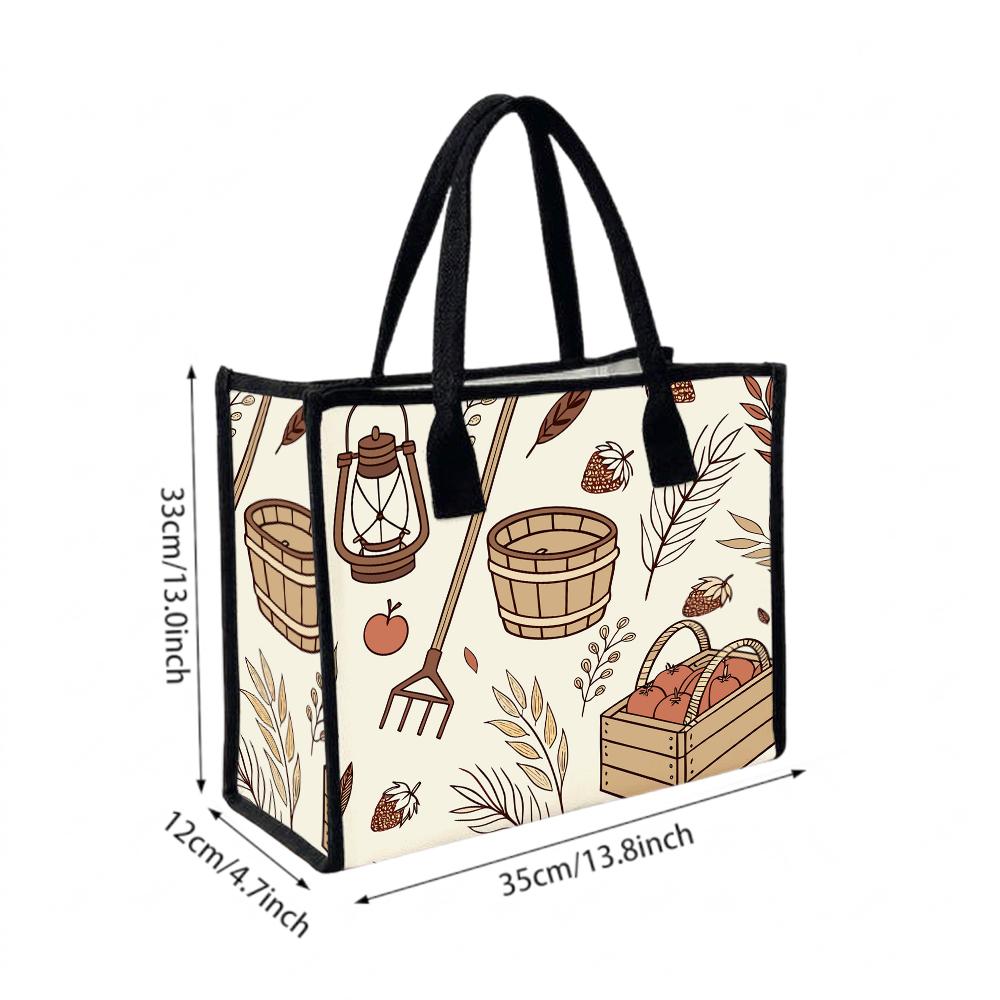 Autumn Farm Print Tote Bag Casual Large Capacity Canvas Handbag for Daily Commute Shopping