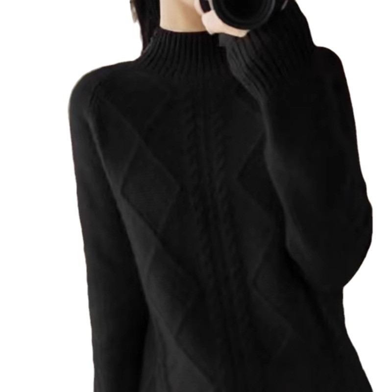 Solid Color Twist Semi-turtleneck Pullover Women's Autumn and Winter New Fashion Versatile Loose Knitted Bottoming Shirt Thick