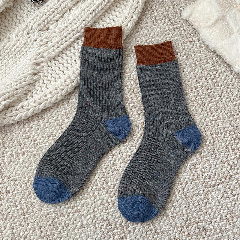 Idea Yarn Color-Blocked Wool Socks Mid-Leg Socks Are Thickened And Fleece To Keep Warm And Pile Up Stockings In Autumn