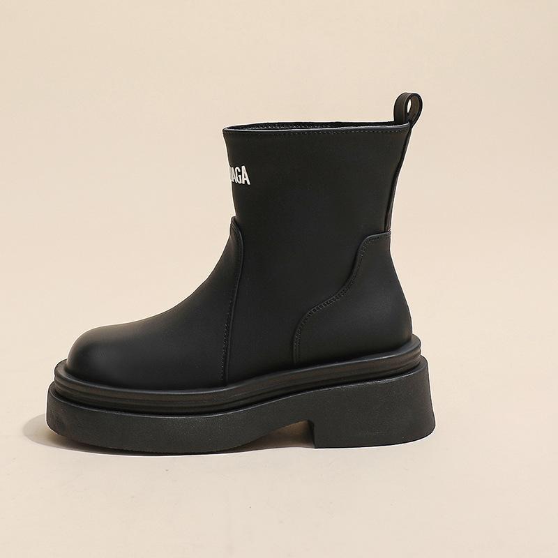 Tall elastic boots 2023 new versatile British style thick-soled one-pedal women's boots fashionable medium and short boots women's Martin