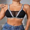 Women's Glitter Strap Bralette, Sheer Mesh Insert Ribbed Sports , Shimmer Band Push Up Crop Top for Daily Wear