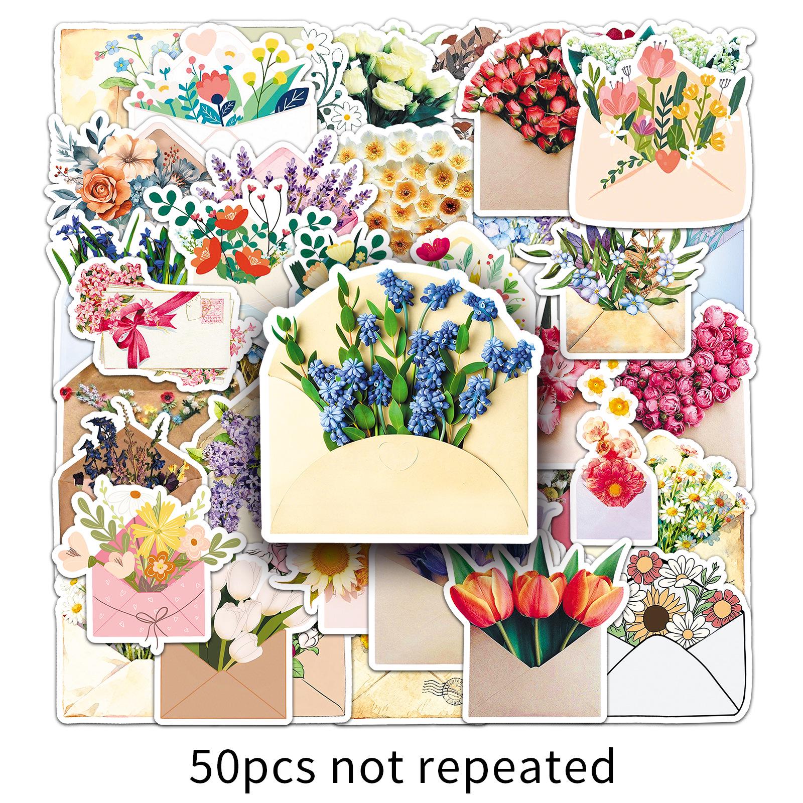50pcs Creative Cartoon Envelope Bouquet Graffiti Stickers for Phone Cases, Desktops, Helmets