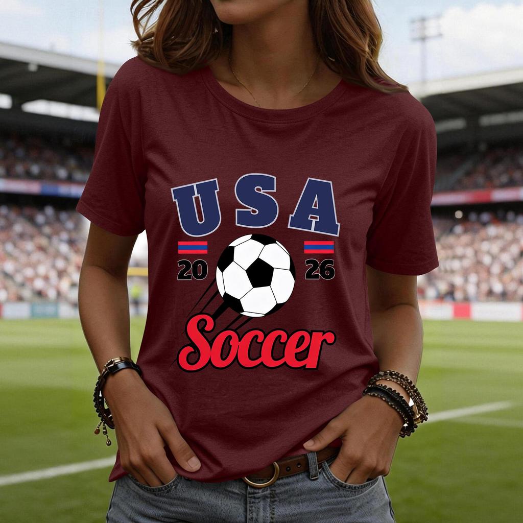 Short Sleeve Blouses for Women Casual USA Soccer Print Womens Short Sleeve Shirts Comfortable Women's Short Sleeve Tops
