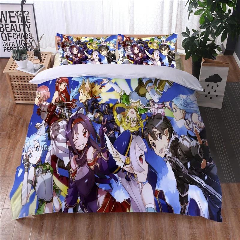 Cartoon Sword Art Online 3D Bettwäsche-Set Bedruckter Bettbezug Kissenbezug Bettzeug Twin Full Queen King Erwachsene Kinder Bettwäsche