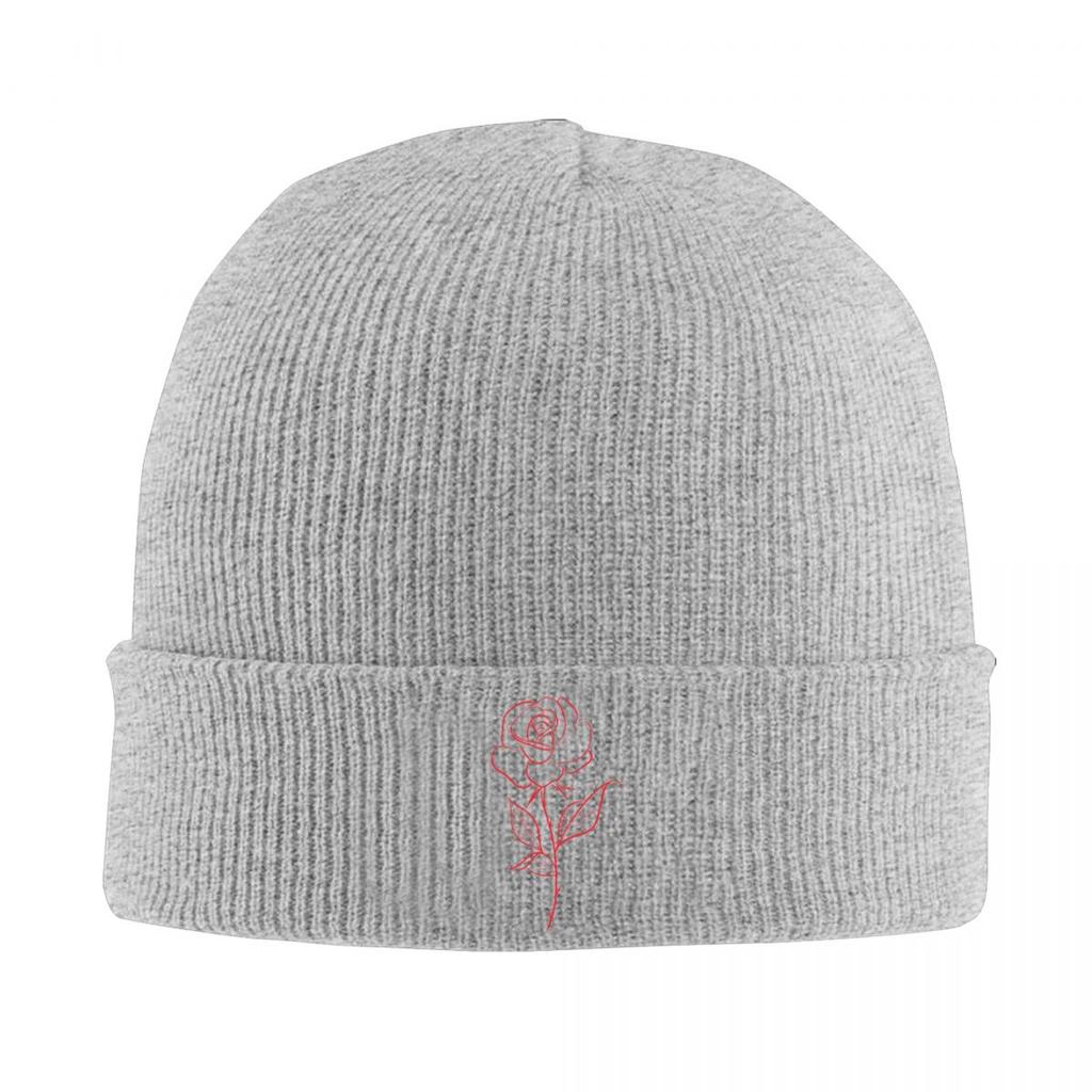 Rose Pattern Embroidered Warm Knitted Cap Fashion Bonnet Hat Autumn Winter Outdoor Beanies Hats for Unisex Adult