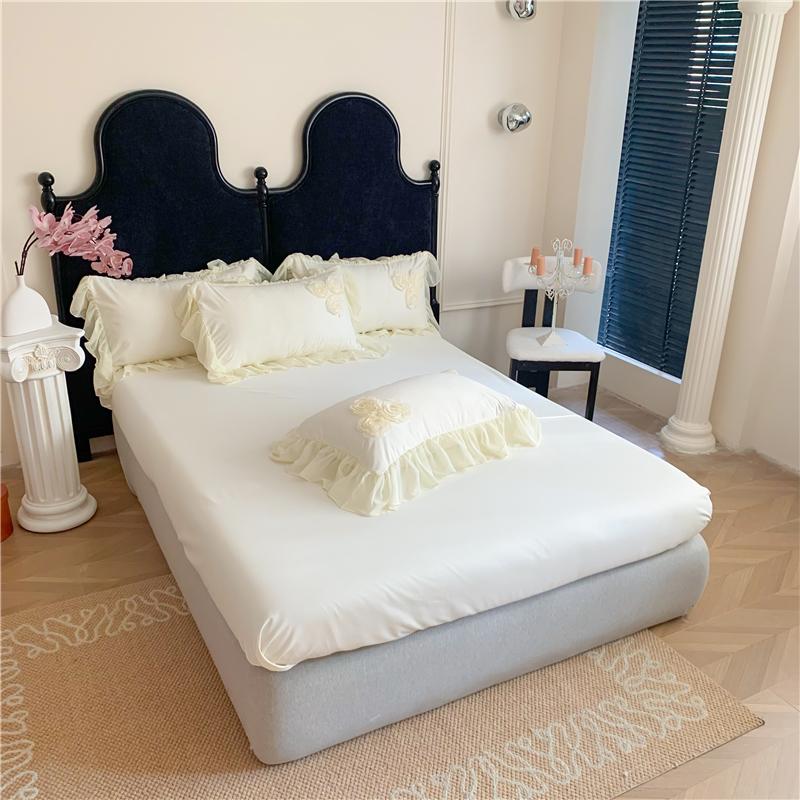 4Pcs Korean Princess Style Flowers Lace Ruffles Bedding Set Queen King Duvet Cover Bed Skirt/Bed Sheet/Fitted Sheet Pillowcase