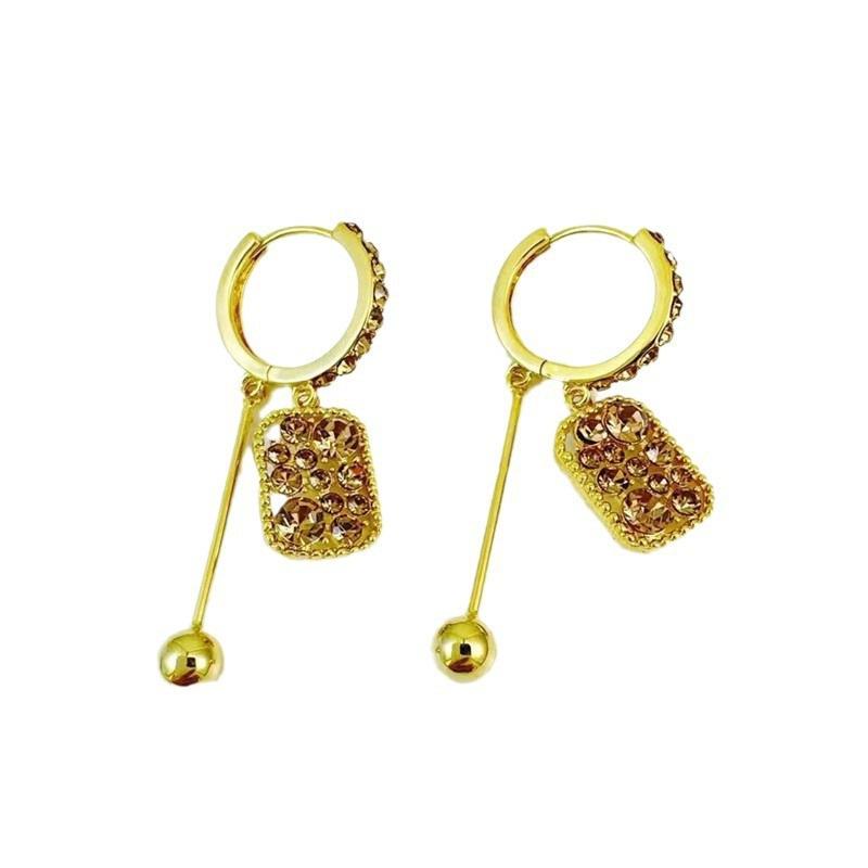 Retro Design High Sense Geometric Earrings, New Trendy Temperament Square Zircon Ear Buckle Internet Celebrity Earrings