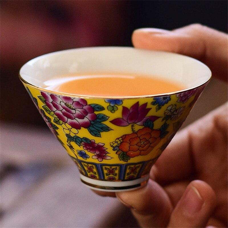 Jingdezhen Enamel Color Ceramic Master Cup Tea Cup Porcelain Small Tea Bowl Tea Set Office Drinkware