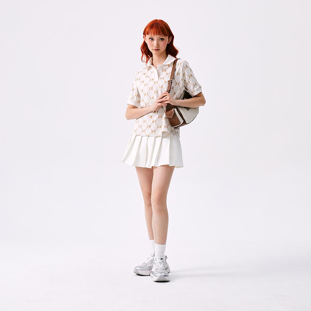 New MLB MONOGRAM Collection New York Yankees Polo Shirt Women's Ivory White 3FPQM0253-50IVS