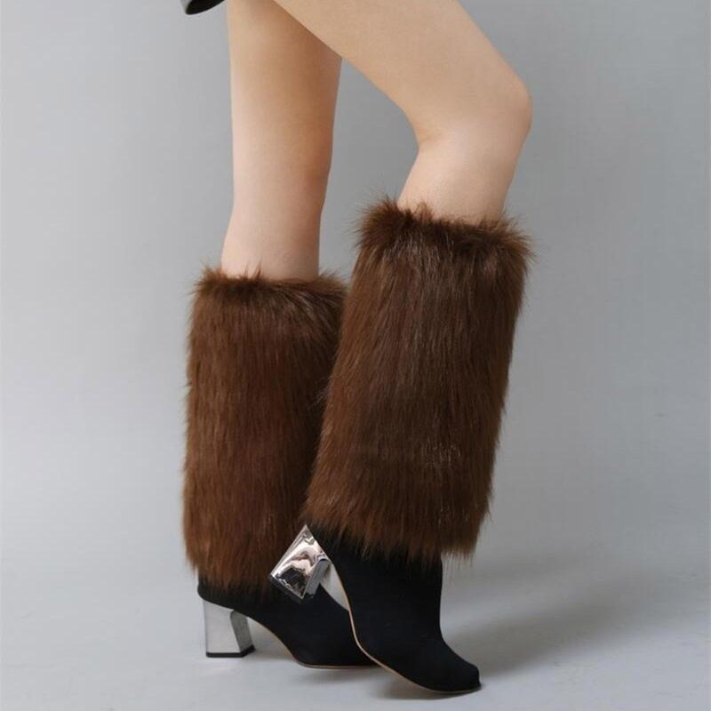 Winter Fuzzy Leg Warmers for Women Soft Stylish Plush Boot Toppers Covers In Bright Solid Color Furry Leg Sleeve Socks