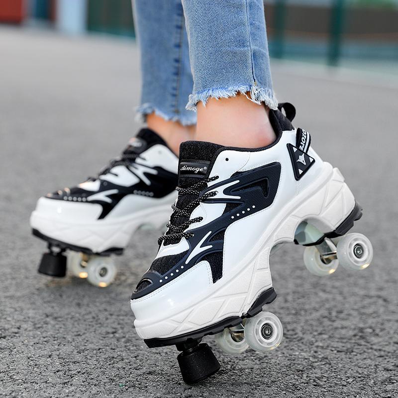 Roller Roller Schuhe 4-Rad Deformationsschuhe Rollschuhe Herren und Damen Erwachsene Ausreißerschuhe Schlittschuhe Schuhe mit Rädern