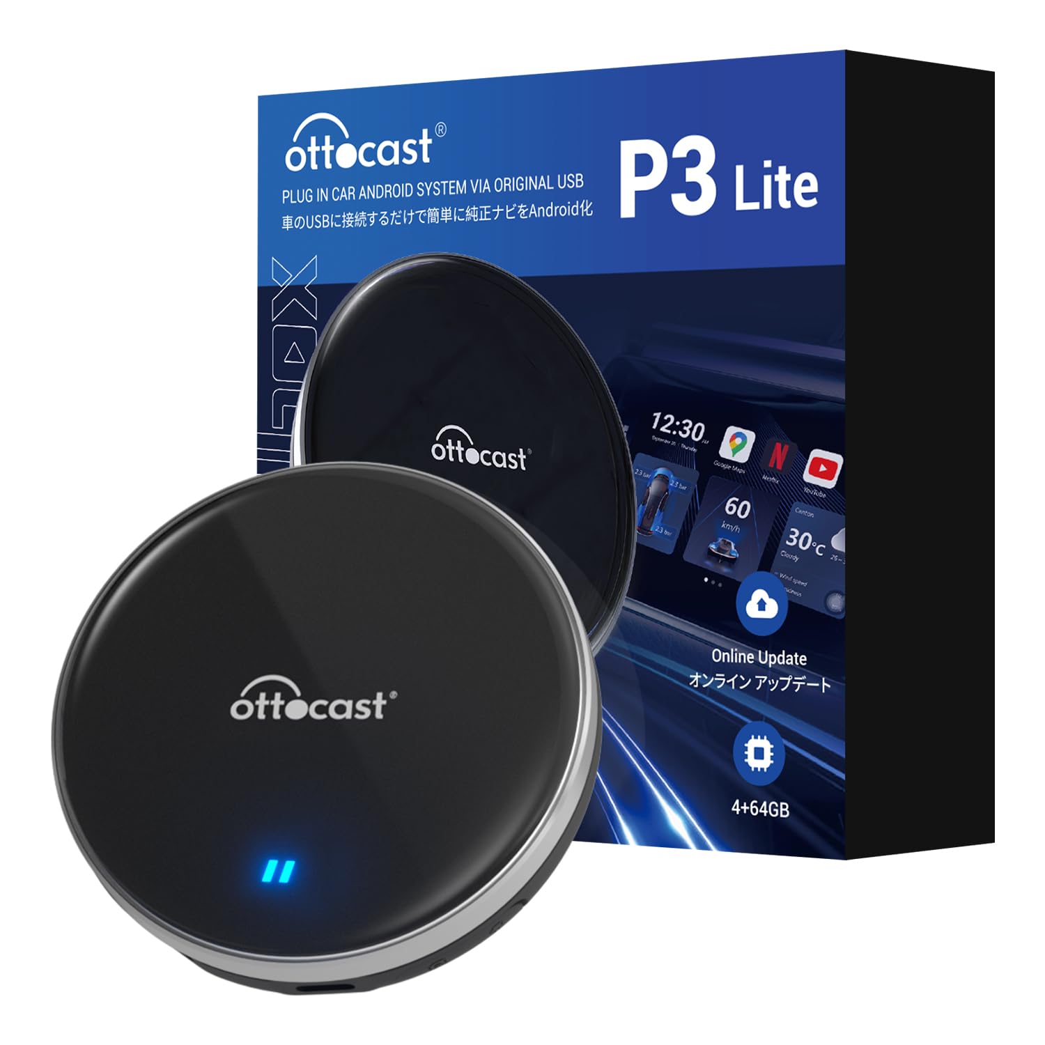 Ottocast OttoAiBox P3 Lite CarPlay AI Box Adapter with Supports and Compatible with Wired CarPlay and Android Auto Wirelessly Approval [Official]