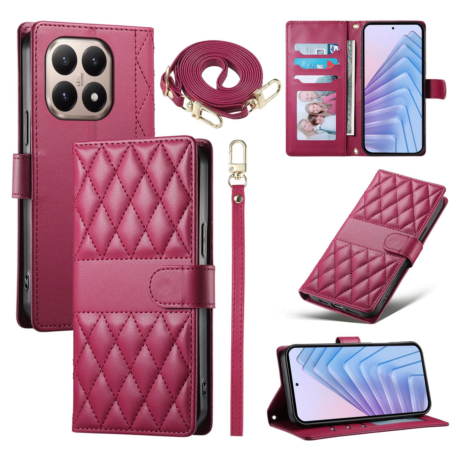 

For Xiaomi 15T Wallet Case Rhombus Stitching Stand Leather Phone Cover with Long/Short Strap