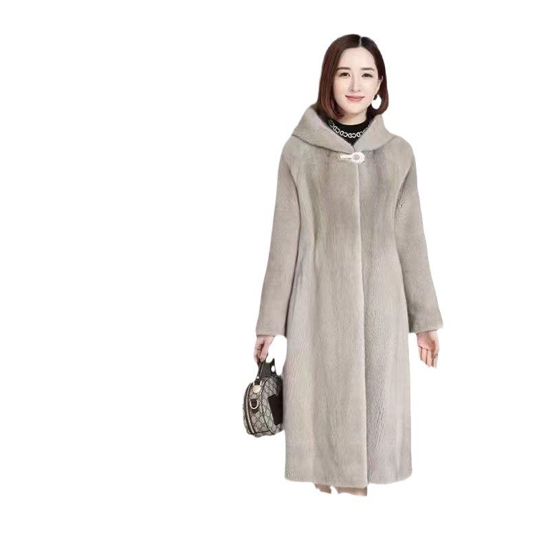 New Winter Imitation Fur Coat Women's Long Imitation Mink Velvet Coat Women's Hooded Thickened and Thin