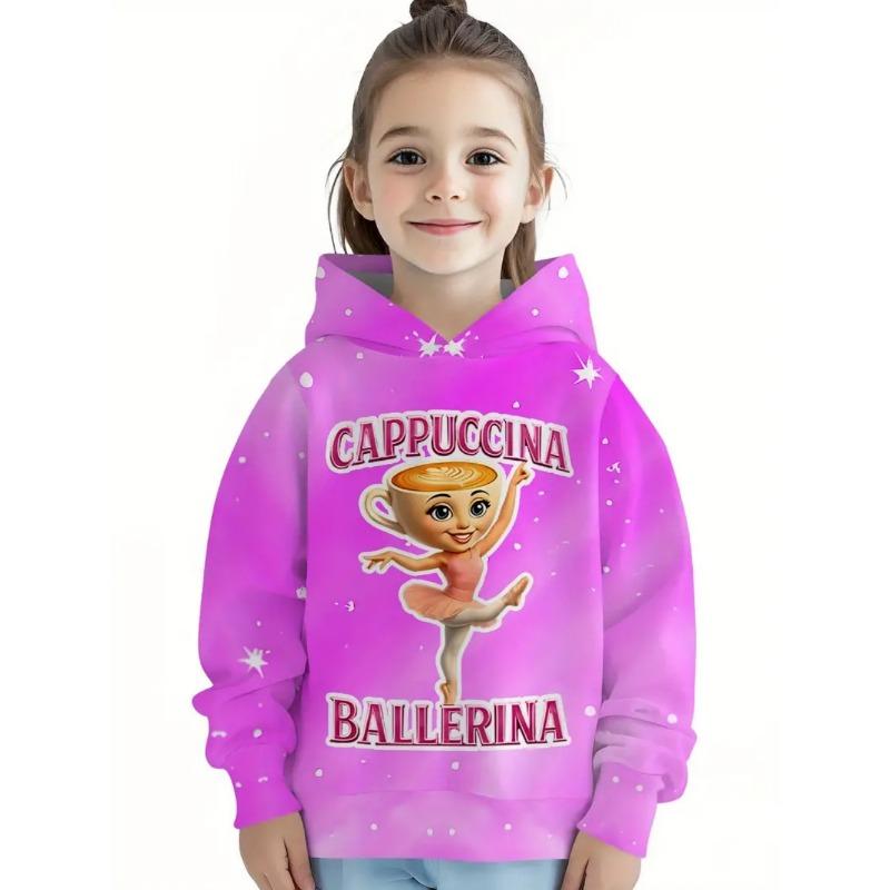 Cappuccina Ballerina Funnu Italian Brainrot Meme Girl Clothes Hoodies Autumn Winter Long Sleeve Sweatshirts Casual Children Tops