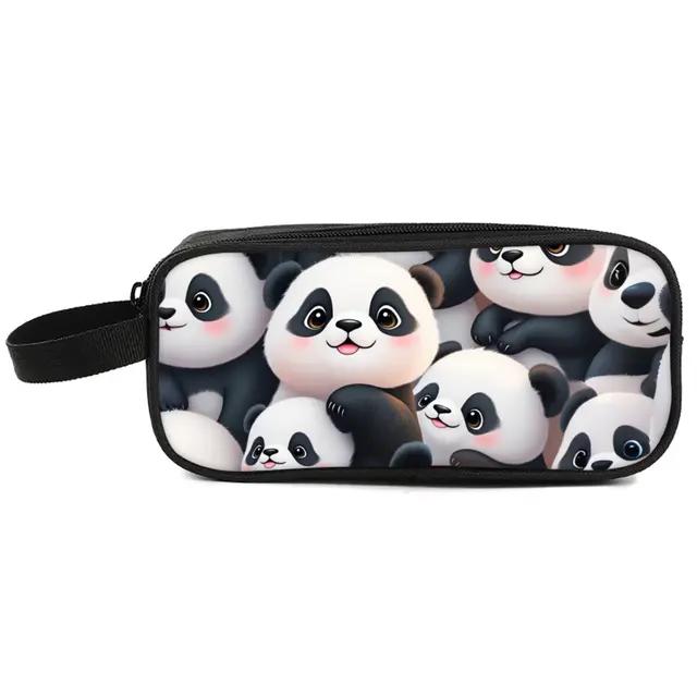 Panda Print Double Layered Pencil Bag with 3D Cartoon Design for Boys/Girls School Supplies