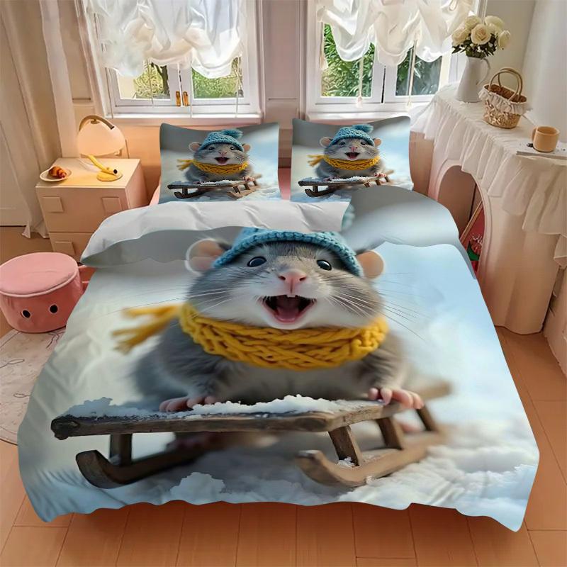 3pcs Anime Cartoon Design Winter Sled Adventure Bedding Set - Includes One Quilt Cover and Two Pillowcases (No Core) - Perfect for Bedroom a