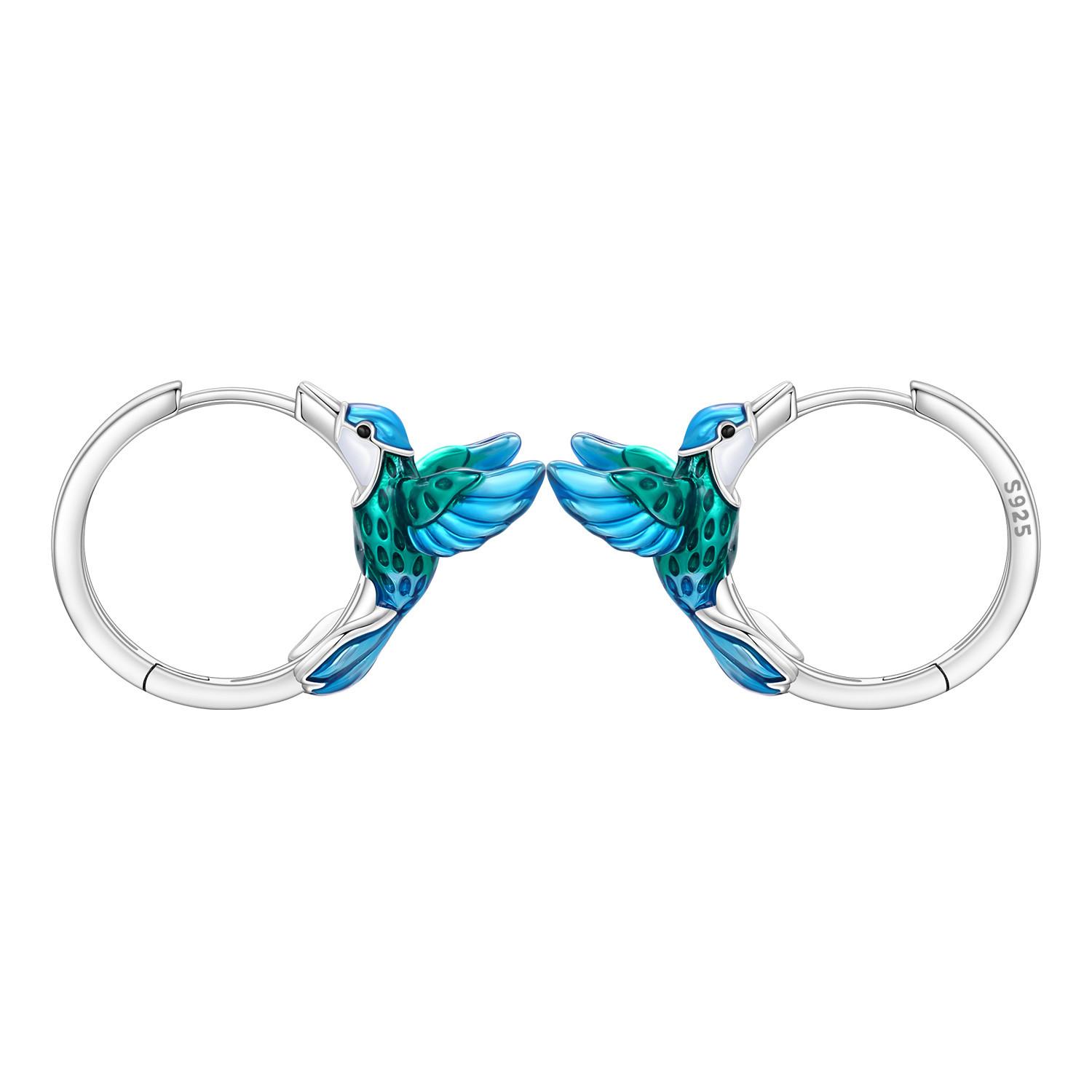 S925 Silver Blue Green Hummingbird Earrings Hoop Earrings Women Jewelry Trendy Anniversary Gifts