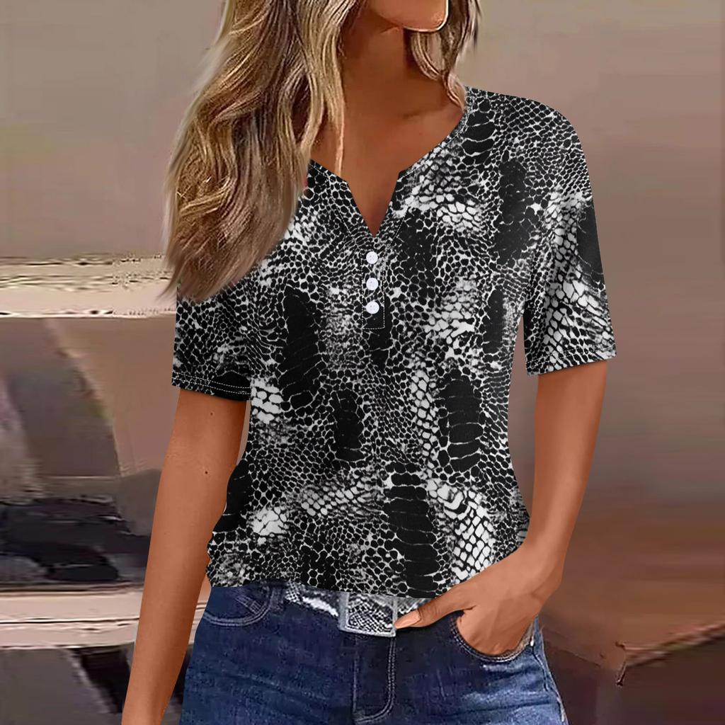 Dámské tričko Tričko Potisk knoflíku Krátký rukáv Denní víkend Móda Basic Top s výstřihem do V