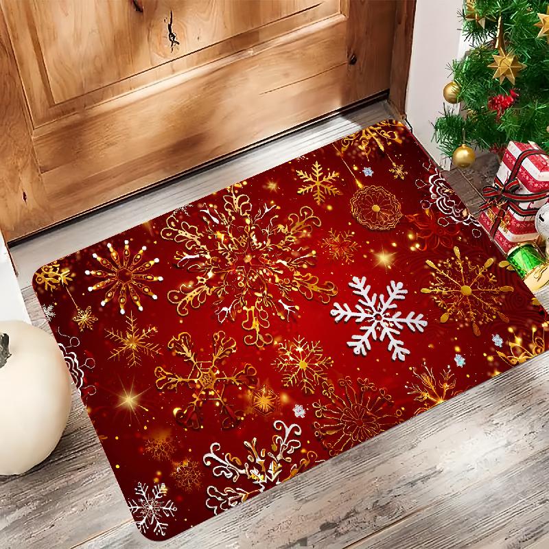 

1pc Festive Snowflake Welcome Doormat - Indoor/Outdoor Polyester Flannel Mat with Golden & White Snowflake Design, Ideal for Kit 60x90cm