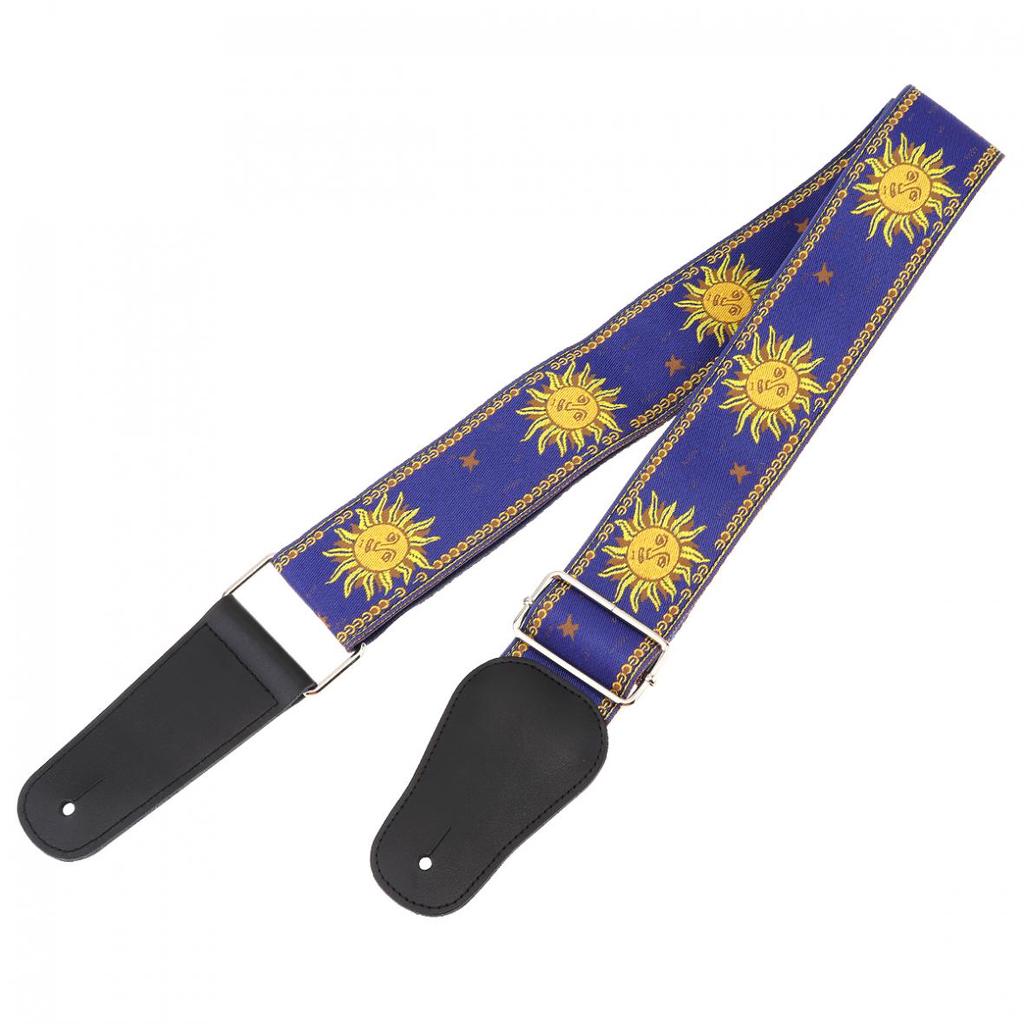 Fashion Guitar Strap Sun Flower Pattern Genuine Leather Ends with for Acoustic Electric Guitar Bass