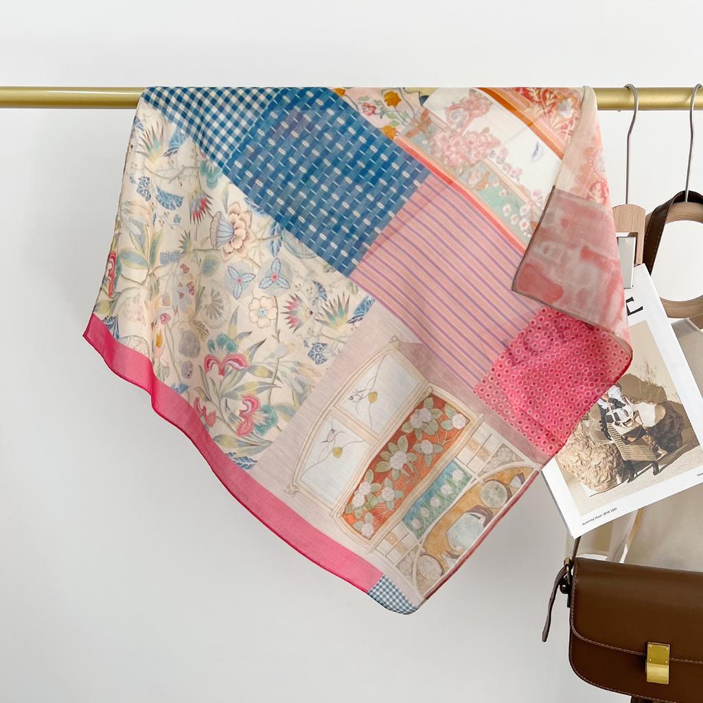 Literature And Art Blended Mulberry Silk Small Square Scarf Summer Versatile Multi-Functional Decorative Bag Head Headband High-End Scarf