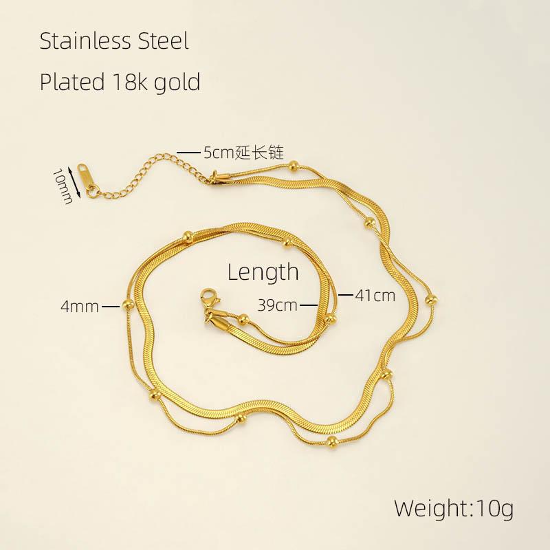 

New stainless steel double-layer necklace hip-hop collarbone chain clip beads personalized design jewelry 18K золотой