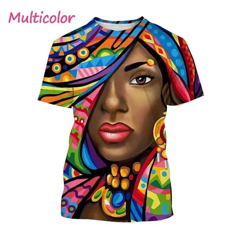 Summer Round Neck African Style Ethnic Woman Graphic 3D Print Top Fashionable Casual Short Sleeved Women's T-shirts