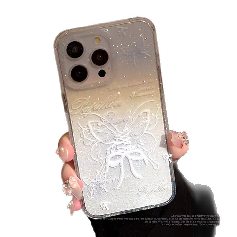 ins white line butterfly for iPhone17/16 mobile phone case Apple 15 glitter 13 beautiful 12 soft case 14