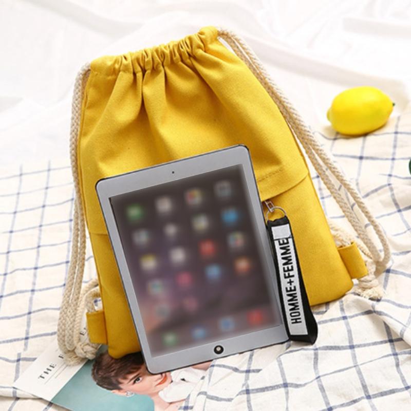 Solid Color Canvas Drawstring Backpack With Front Pocket And Rope Shoulder Straps For School Daily Travel Casual Student Storage Bag