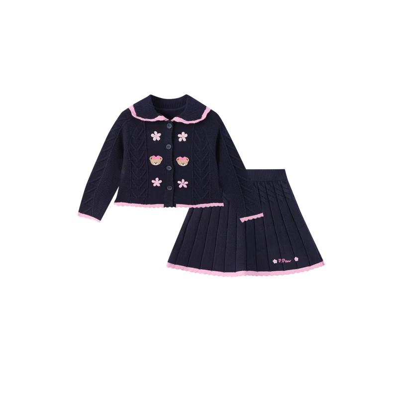 PawinPaw Girls' Cartoon Bear Knitted Cardigan & Skirt Set