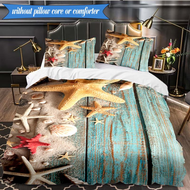 3PCS Ocean Starfish Shells Bedding Set,Including 1pc Duvet Cover And 2pcs Pillowcases Perfect for Bedroom, Dormitory, Fan Christmas gift