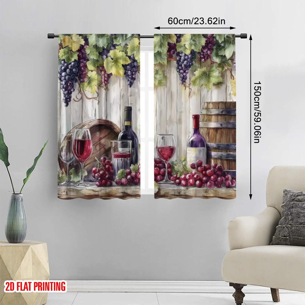 2Pcs,2D Plane Printing Popular Curtains Wine Harvest Still Polyester Woven (Without Rod) Holiday Perfect For Bedroom, Living